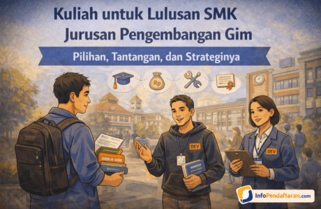 Ilustrasi lulusan SMK jurusan pengembangan gim mempertimbangkan pilihan kuliah