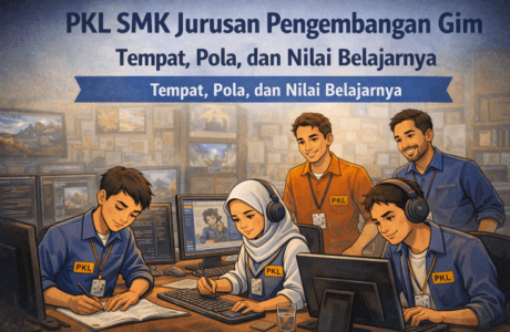 Ilustrasi siswa SMK jurusan pengembangan gim menjalani praktik kerja lapangan