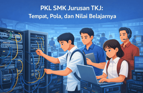 Siswa SMK Jurusan TKJ sedang menjalani PKL dan praktik jaringan komputer di dunia industri