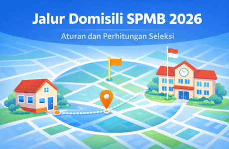 Ilustrasi Jalur Domisili SPMB dengan konsep zona tempat tinggal dan sekolah negeri